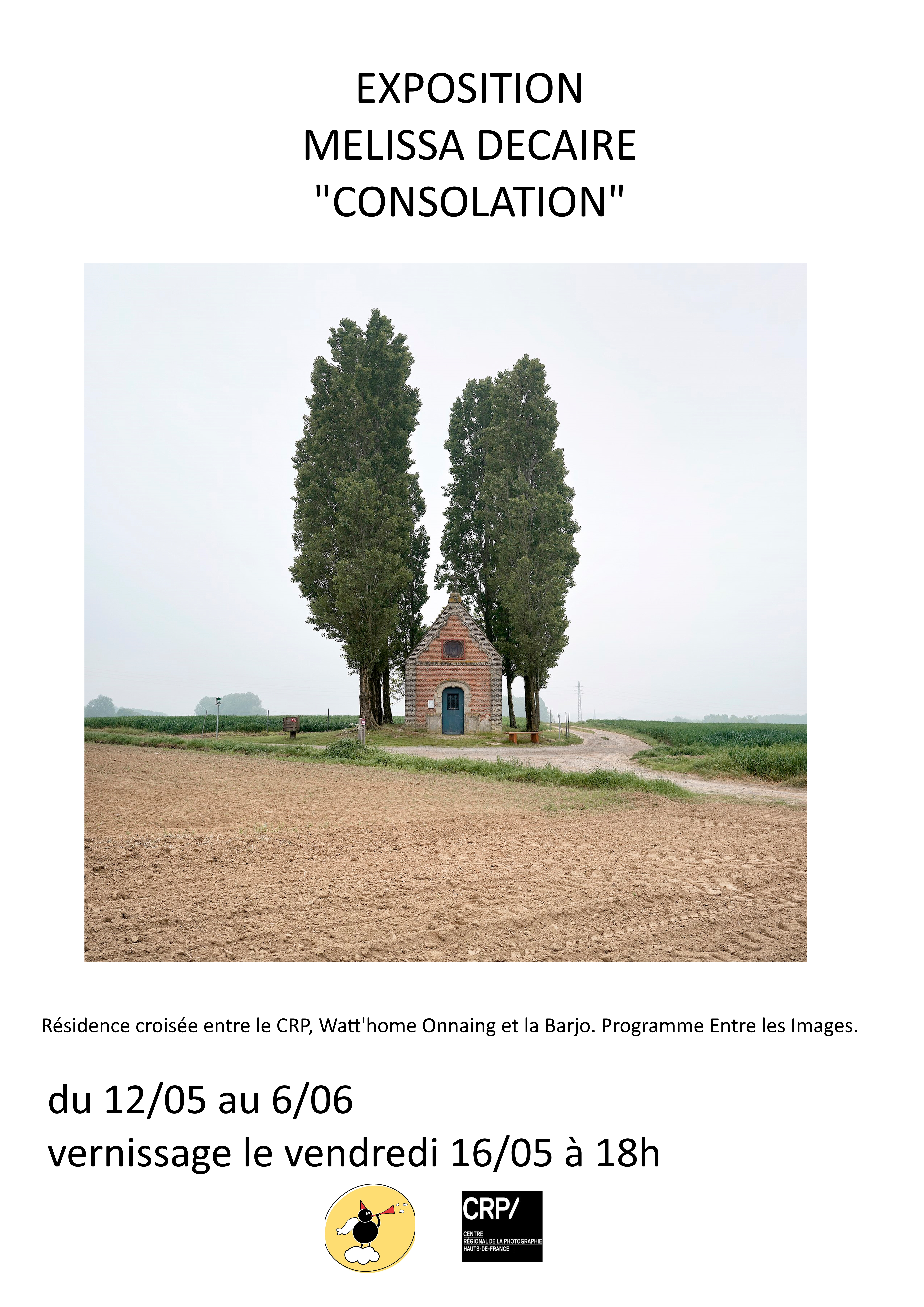 Consolation
Résidence croisée entre le CRP/, Watthome Onnaing et la Barjo. Programme Entre les Images.
Objectif du projet
« Consolation... » est un projet transgénérationnel mené avec les colocataires de la maison partagée pour seniors et les acteurs du tiers-lieu culturel de La Barjo à Onnaing.
Au cœur des territoires situés le long de l'Escaut, l'artiste auteure et photographe canadienne Melissa Decaire expose son projet « Consolation » à La Barjo du 12 au 6 juin 2025 et invite chacun(e) à s'investir dans son travail à l'occasion d'ateliers de photographie, d'écriture et de pratiques artistiques.
Ensemble, il s'agit de sonder les paysages investis par l'artiste, le petit patrimoine et de se raconter les histoires qu'ils nous évoquent.
Les images de Melissa Decaire seront la matière première des ateliers. Les participant(e)s seront invité(e)s à se réapproprier son travail en intervenant sur ses images via des techniques mixtes et en enrichissant le projet de leurs propres images et récits. La Consolation, c’est aussi la fragilité du monde, du petit patrimoine autant que le sien qu'ils/elles tenteront de révéler.
A la fin du projet, un nouvel accrochage du travail de Melissa et des productions réalisées par les participant(e)s sera pensé de manière collective.